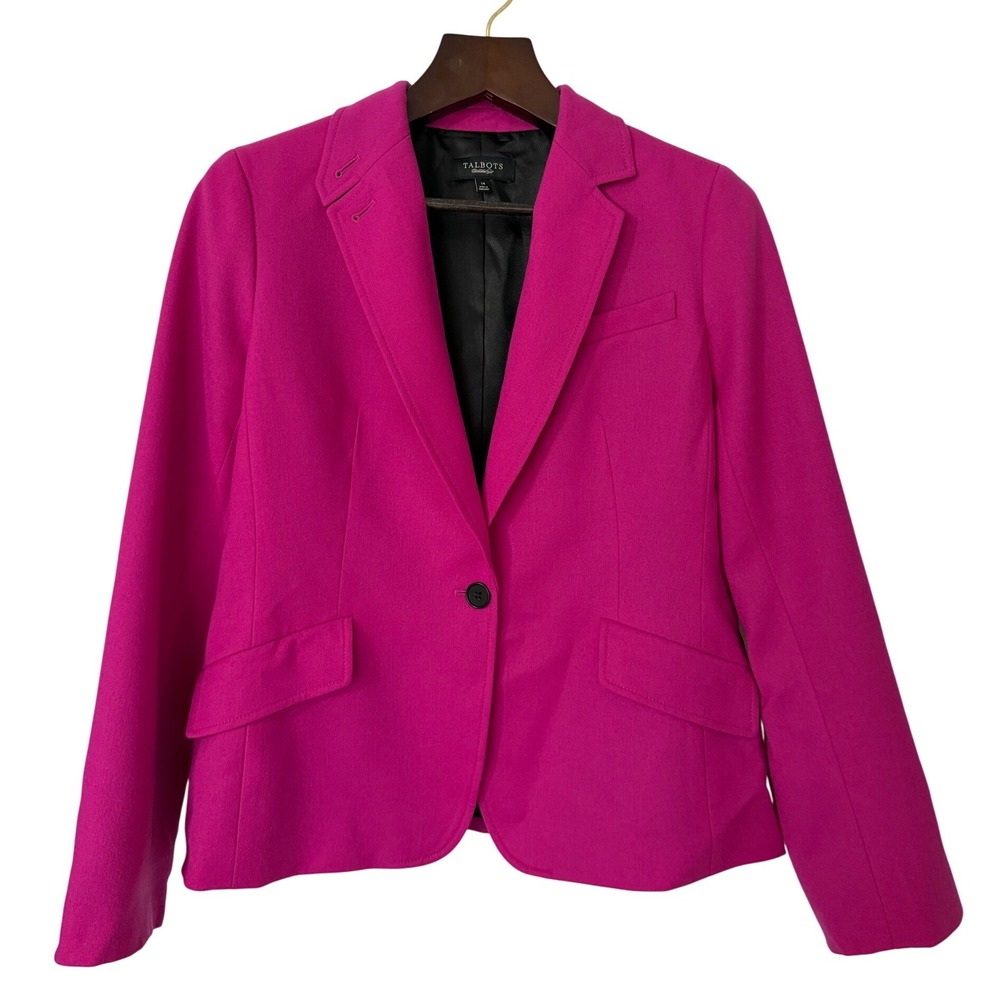 Talbots Womens Blazer Jacket Pink Wool Blend Single Button Size 14 FLAW NWOT